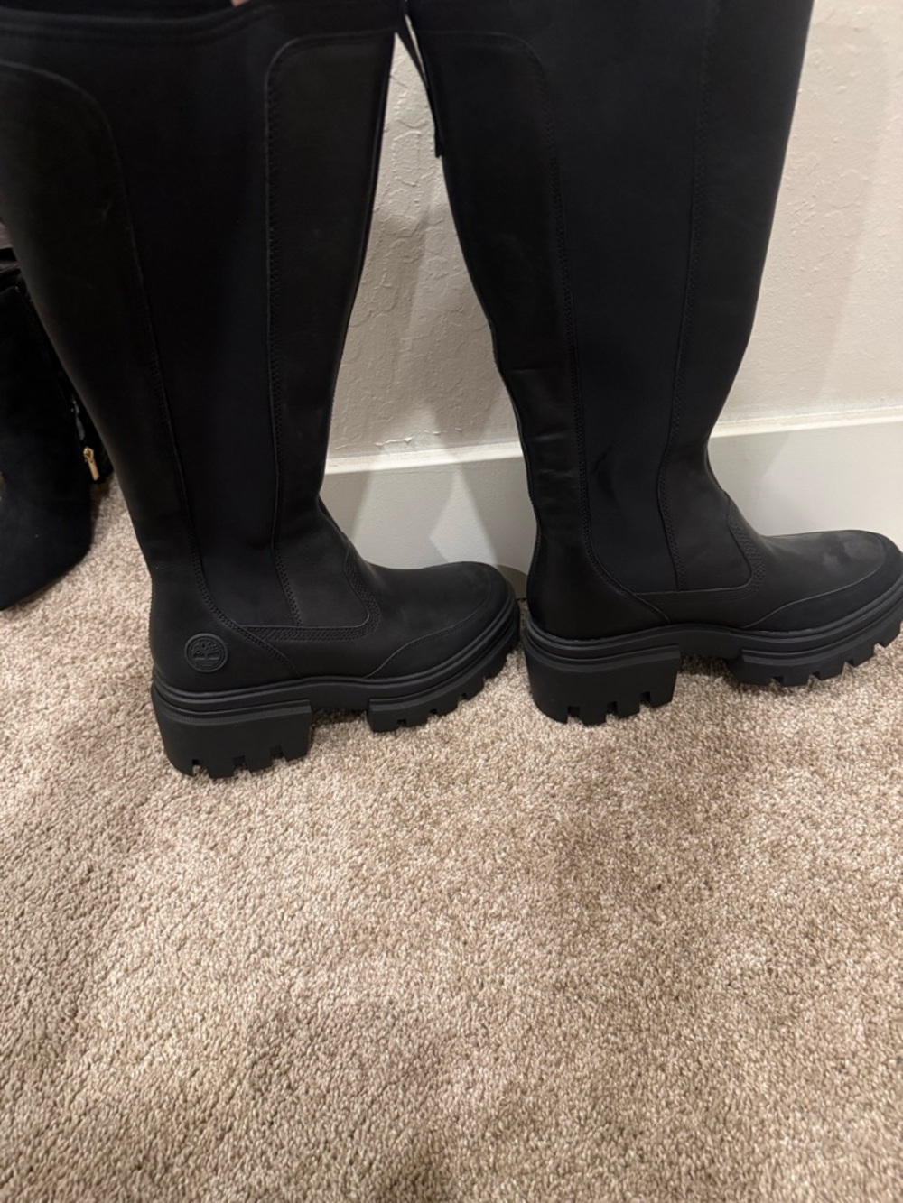 NEW Timberland Everleigh Tall Woman Chelsea Boot Black Platform Leather